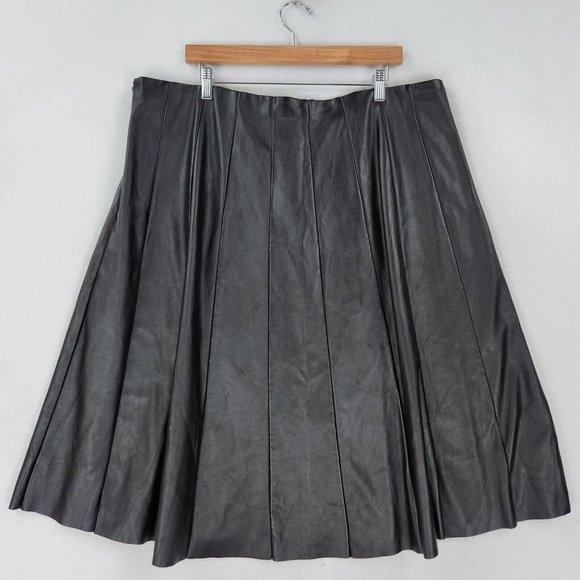 Lane Bryant Skirt Womens 22 Black Faux Leather A Line Plus Size Flare Cocktail - Picture 7 of 10